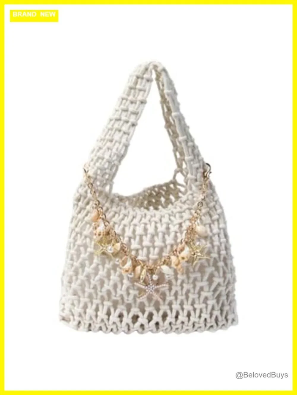 Starfish Pearl Chain Crochet Boho Hollow Out Top Handle Beach Bag